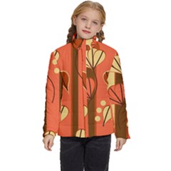 Amber Yellow Stripes Leaves Floral Kids  Puffer Bubble Jacket Coat by danenraven