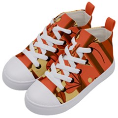 Amber Yellow Stripes Leaves Floral Kids  Mid-top Canvas Sneakers by danenraven