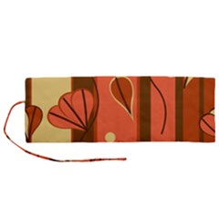 Amber Yellow Stripes Leaves Floral Roll Up Canvas Pencil Holder (m) by danenraven