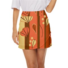 Amber Yellow Stripes Leaves Floral Mini Front Wrap Skirt by danenraven