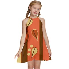 Amber Yellow Stripes Leaves Floral Kids  Halter Collar Waist Tie Chiffon Dress by danenraven