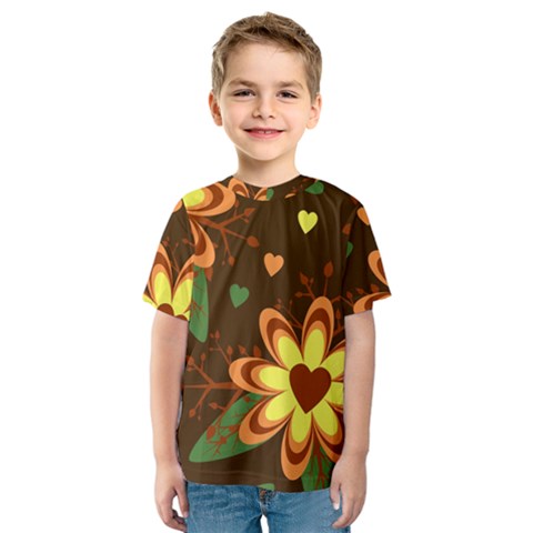 Floral Hearts Brown Green Retro Kids  Sport Mesh Tee by danenraven