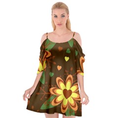 Floral Hearts Brown Green Retro Cutout Spaghetti Strap Chiffon Dress by danenraven