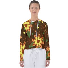 Floral Hearts Brown Green Retro Women s Slouchy Sweat by danenraven