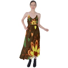 Floral Hearts Brown Green Retro Tie Back Maxi Dress by danenraven