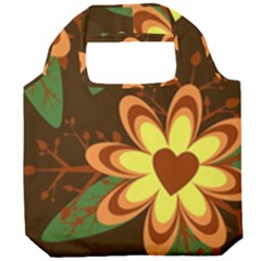 Floral Hearts Brown Green Retro Foldable Grocery Recycle Bag