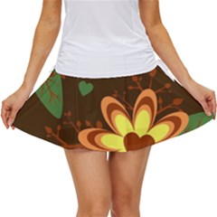 Floral Hearts Brown Green Retro Women s Skort by danenraven