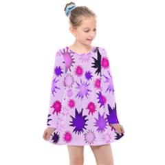 Inks Drops Black Paint Design Kids  Long Sleeve Dress