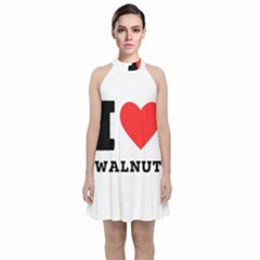 I love walnut Velvet Halter Neckline Dress 