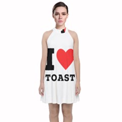 I Love Toast Velvet Halter Neckline Dress  by ilovewhateva