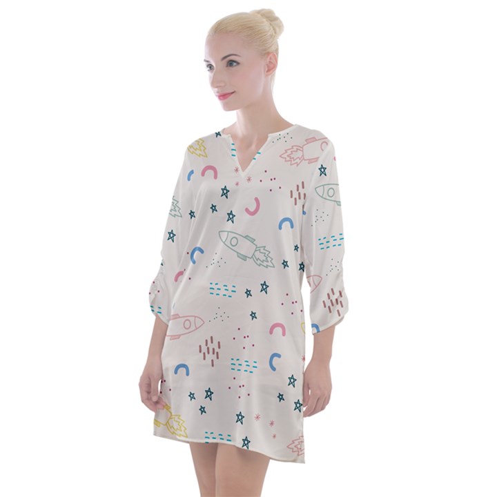 Spaceship Pattern Star Open Neck Shift Dress