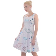 Spaceship Pattern Star Knee Length Skater Dress