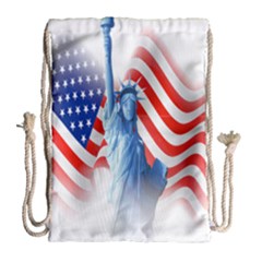 Statue Of Liberty And Usa Flag Art Drawstring Bag (large) by danenraven