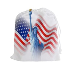 Statue Of Liberty And Usa Flag Art Drawstring Pouch (2xl) by danenraven