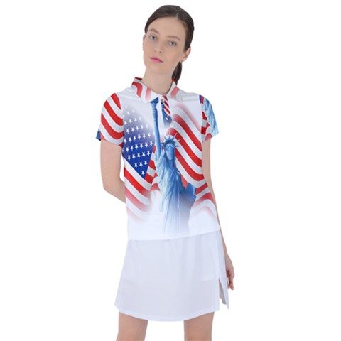 Statue Of Liberty And Usa Flag Art Women s Polo Tee by danenraven