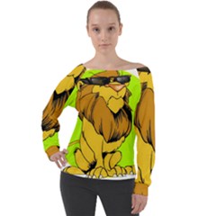 Lion Cartoon Parody Off Shoulder Long Sleeve Velour Top by danenraven