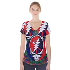 Grateful Dead Pattern Short Sleeve Front Detail Top by Mog4mog4