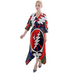 Grateful Dead Pattern Quarter Sleeve Wrap Front Maxi Dress