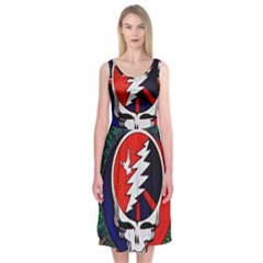 Grateful Dead Pattern Midi Sleeveless Dress by Mog4mog4