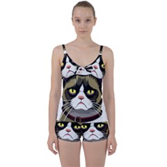 Grumpy Cat Tie Front Two Piece Tankini by Mog4mog4