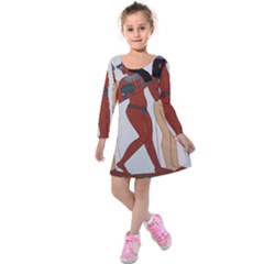 Egypt Fresco Mural Decoration Kids  Long Sleeve Velvet Dress by Mog4mog4