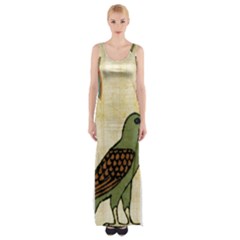 Egyptian Paper Papyrus Bird Thigh Split Maxi Dress by Mog4mog4