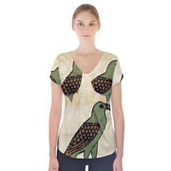 Egyptian Paper Papyrus Bird Short Sleeve Front Detail Top by Mog4mog4