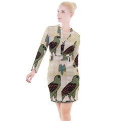 Egyptian Paper Papyrus Bird Button Long Sleeve Dress