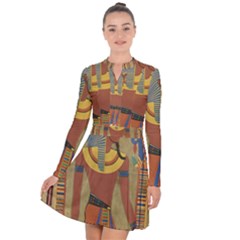 Egyptian Tutunkhamun Pharaoh Design Long Sleeve Panel Dress by Mog4mog4