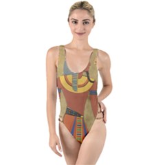 Egyptian Tutunkhamun Pharaoh Design High Leg Strappy Swimsuit