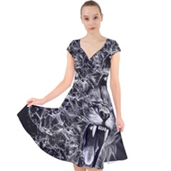 Lion Furious Abstract Desing Furious Cap Sleeve Front Wrap Midi Dress by Mog4mog4