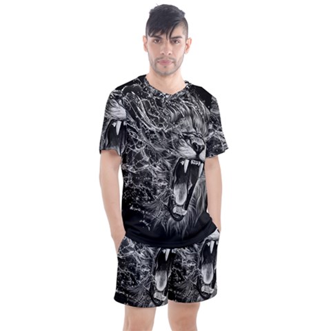 Lion Furious Abstract Desing Furious Men s Mesh Tee And Shorts Set by Mog4mog4