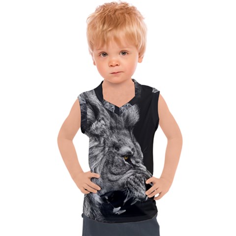 Roar Angry Male Lion Black Kids  Sport Tank Top by Mog4mog4