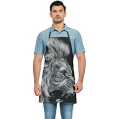 Roar Angry Male Lion Black Kitchen Apron by Mog4mog4