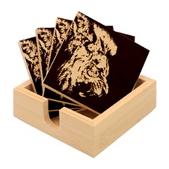 Roar Angry Male Lion Black Bamboo Coaster Set by Mog4mog4
