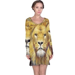 Lion Lioness Wildlife Hunter Long Sleeve Nightdress by Mog4mog4