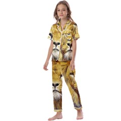 Lion Lioness Wildlife Hunter Kids  Satin Short Sleeve Pajamas Set by Mog4mog4