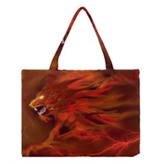 Fire Lion Flames Light Mystical Dangerous Wild Medium Tote Bag by Mog4mog4