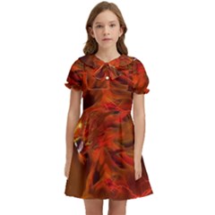 Fire Lion Flames Light Mystical Dangerous Wild Kids  Bow Tie Puff Sleeve Dress by Mog4mog4