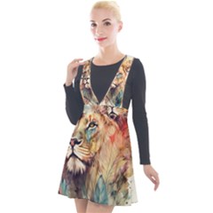 Lion Africa African Art Plunge Pinafore Velour Dress