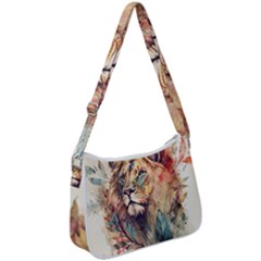 Lion Africa African Art Zip Up Shoulder Bag by Mog4mog4