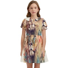 Lion Africa African Art Kids  Bow Tie Puff Sleeve Dress by Mog4mog4