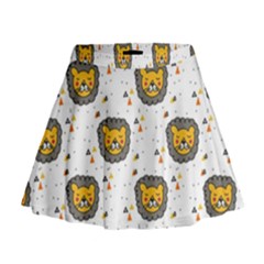 Lion Heads Pattern Design Doodle Mini Flare Skirt by Mog4mog4