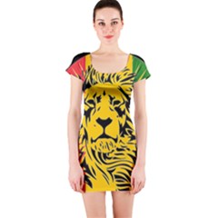 Lion Head Africa Rasta Short Sleeve Bodycon Dress by Mog4mog4