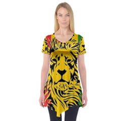 Lion Head Africa Rasta Short Sleeve Tunic  by Mog4mog4