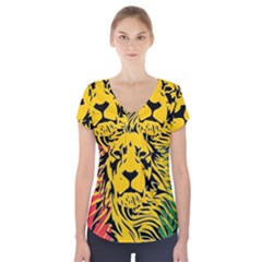 Lion Head Africa Rasta Short Sleeve Front Detail Top by Mog4mog4