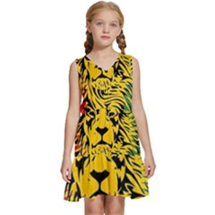 Lion Head Africa Rasta Kids  Sleeveless Tiered Mini Dress by Mog4mog4