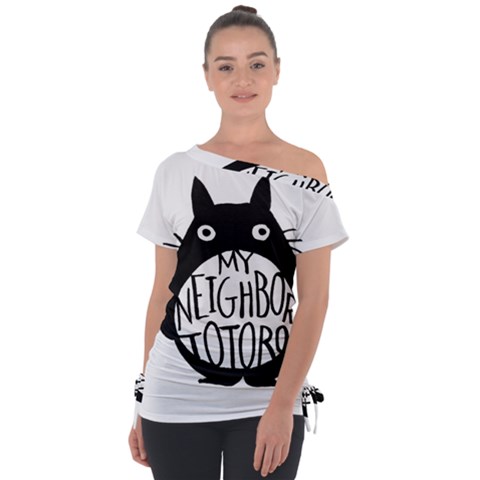 My Neighbor Totoro Black And White Off Shoulder Tie-up Tee by Mog4mog4