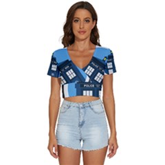 Doctor Who Tardis V-neck Crop Top by Mog4mog4