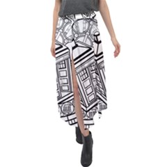 Bad Wolf Tardis Art Drawing Doctor Who Velour Split Maxi Skirt by Mog4mog4